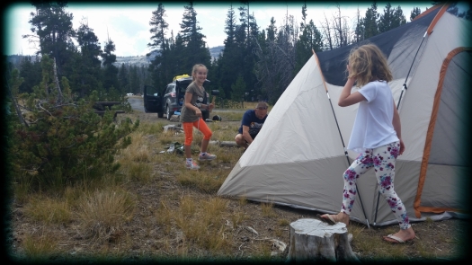 Unsurprisingly they were super excited. Olive particularly took great pride in helping Dad to get the tent up.